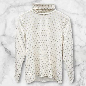 :L Petite: Talbot's Cotton White and Gold Turtleneck with Christmas Tree Design.